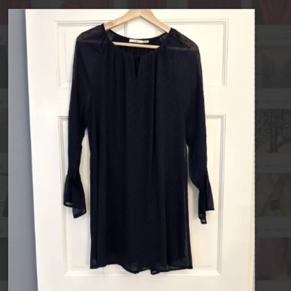 Francescas Mi Ami Blue patterned shirt dress tie collar Size S